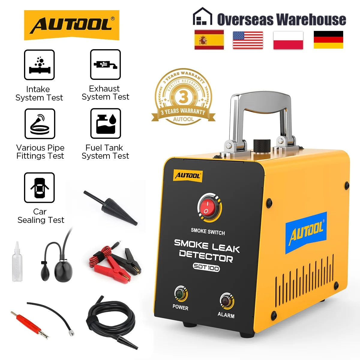 AUTOOL SDT100 Automotive Smoke Leak Detector for EVAP Smoke Tests Car Sealing Test Vacuum Leakage Diagnostic Tool