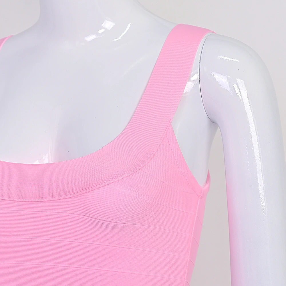 BEAUKEY New Trendy Pink Ginger Bandage Mini Party Dress Women Quality Sexy Bustier Backless Bodycon Dress Club Birthday Dress