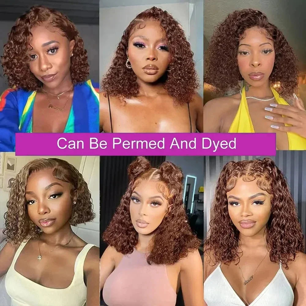 Deep Wave #4 Brown Water Wave Human Hair Bob Wigs 13×4 Lace Frontal Wigs Human Hair Short Wig Transparent Lace Human Hair Wig