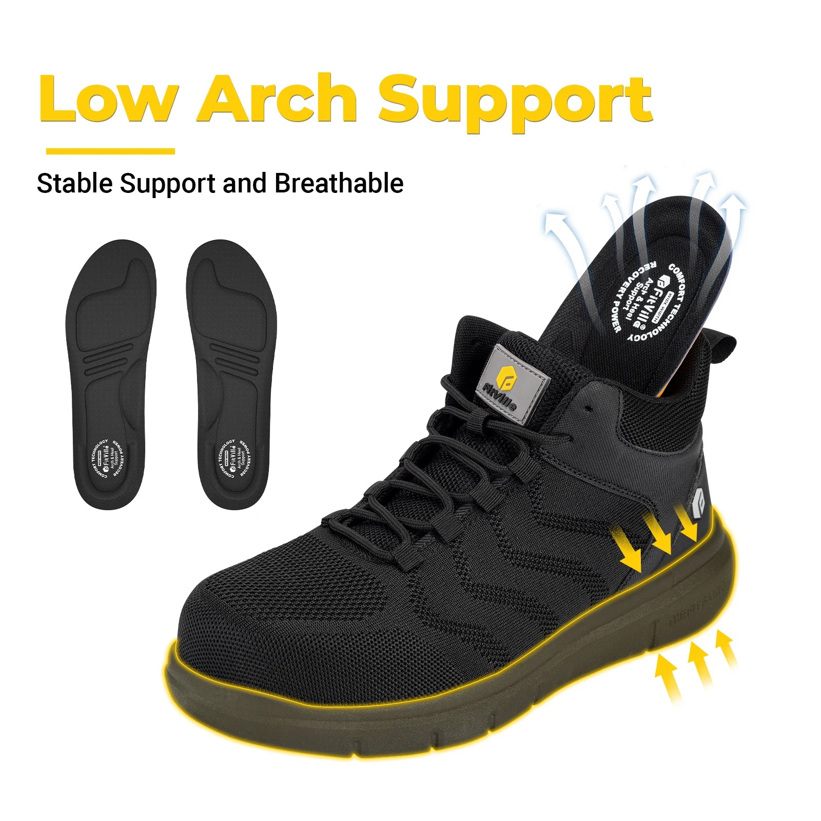 FitVille Widened Men'S Work Shoes Slip-On Composite Steel Toe Shoe Safe Puncture-Proof For Swollen Feet For Construction Sites