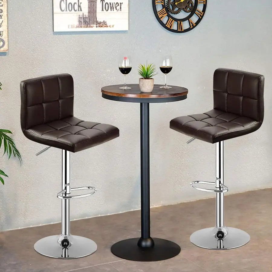 Adjustable Height PU Leather Barstools Set of 2, Brown Liv