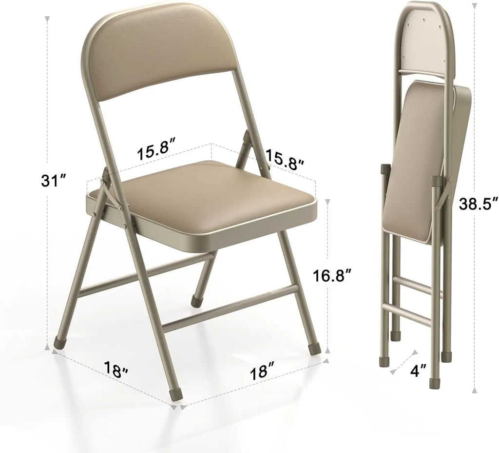4 Pack Folding Chairs with Padded Vinyl Cushion Chairs with Comfortable Cushion and Durable Steel Frame Kahki Vinyl 4 Pack