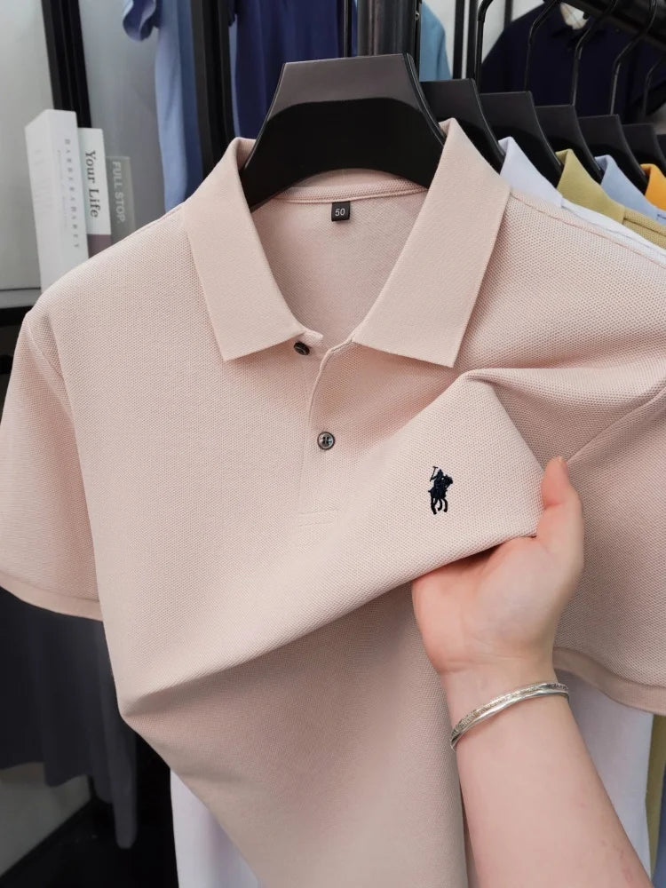 High end 100% cotton short sleeve polo shirt men's fashion luxury brand hot selling pony embroidery golf casual business T-shirt