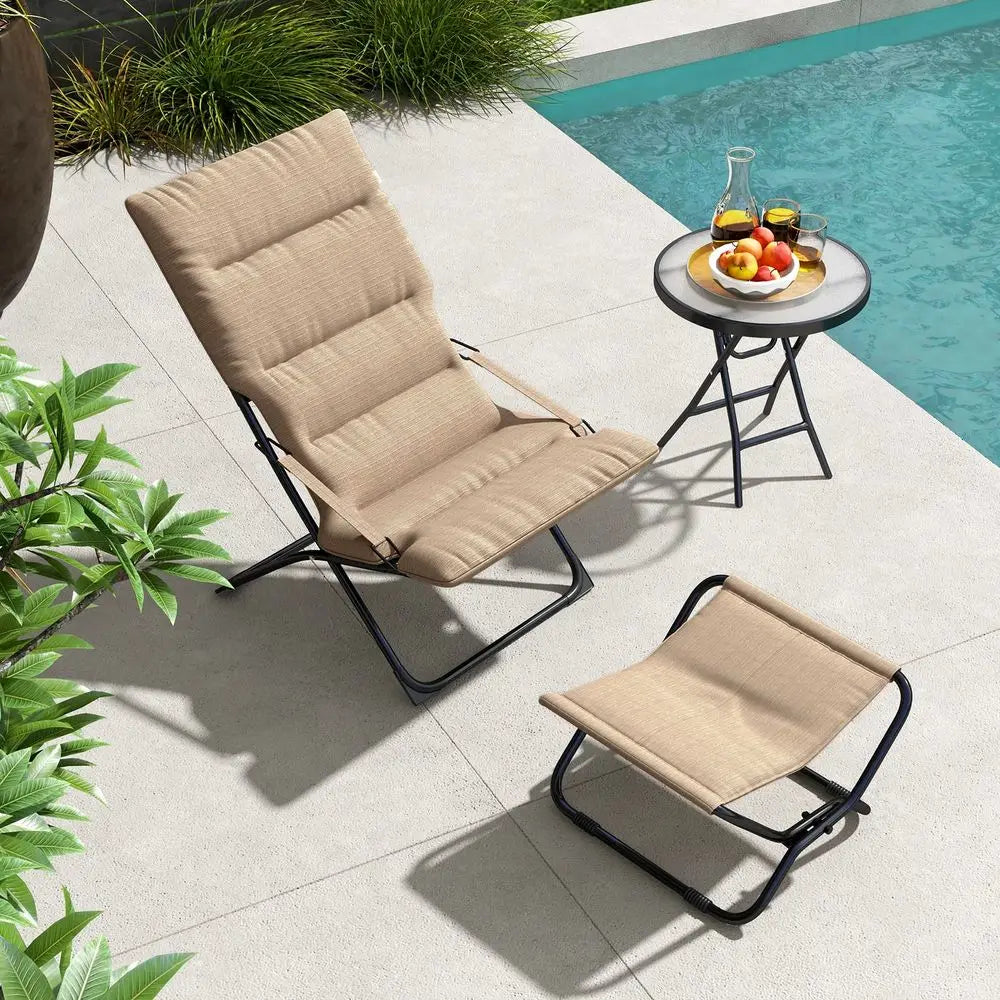 HeavyDuty Outdoor Chaise Lounge Chair, Reclining Folding Camping Chair with Removable Footrest, AllWeather Portable Patio LC
