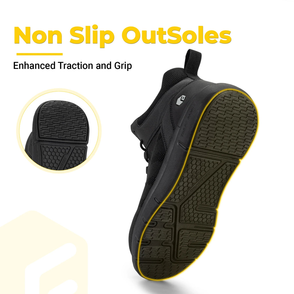 FitVille Widened Men'S Work Shoes Slip-On Composite Steel Toe Shoe Safe Puncture-Proof For Swollen Feet For Construction Sites