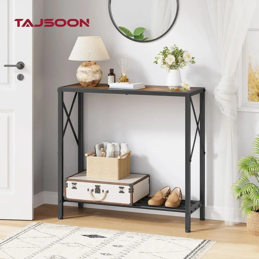 Small Round Drink Side Table, Solid Wood Pillar Design, Wood Top & Base Accent Table for Home Living Room Office