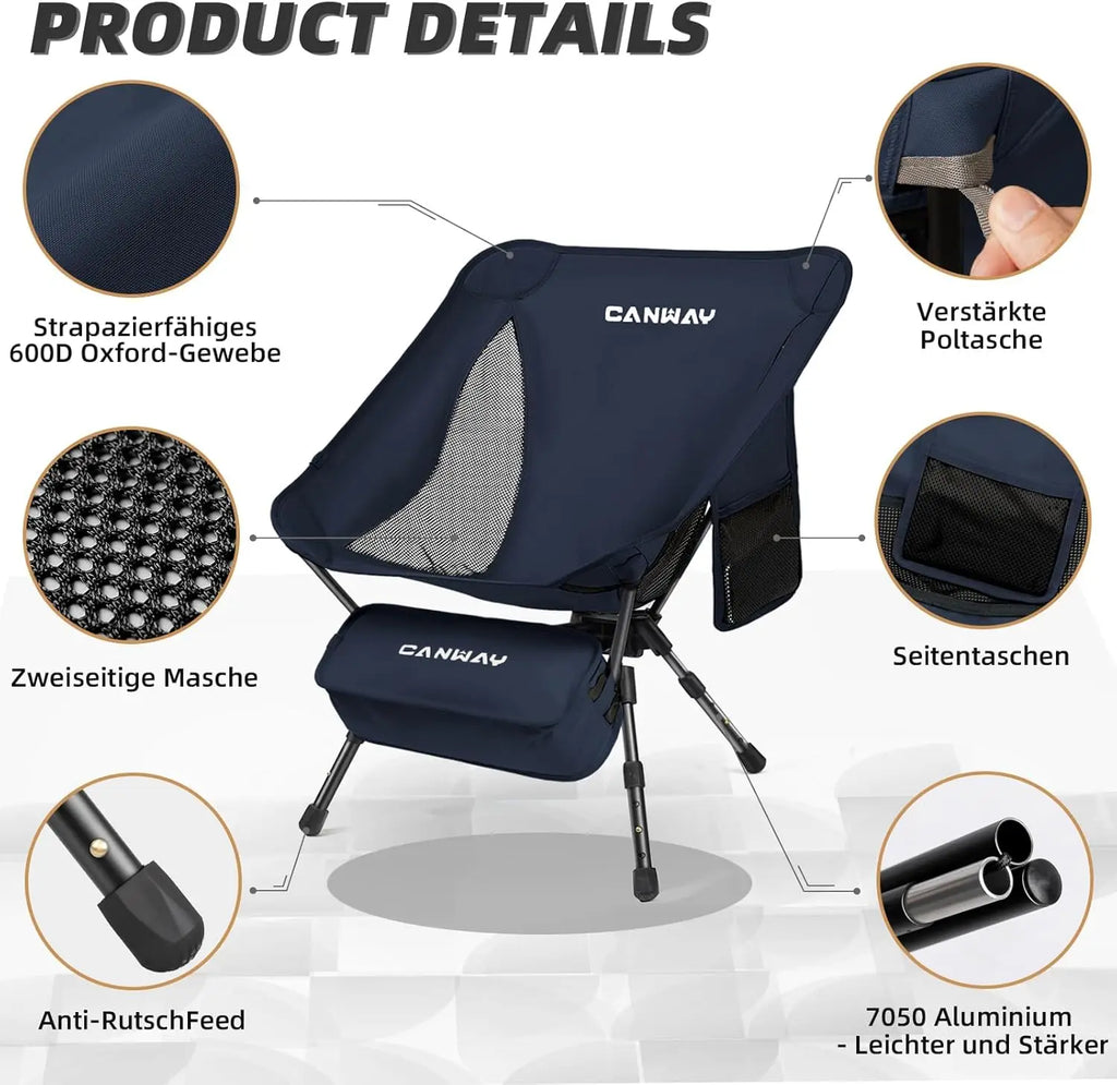 Foldable Camping Chair, Ultralight Portable Camping Chair, Small Pack Size Chair with Load Capacity 180 kg Load Capacity, Foldin