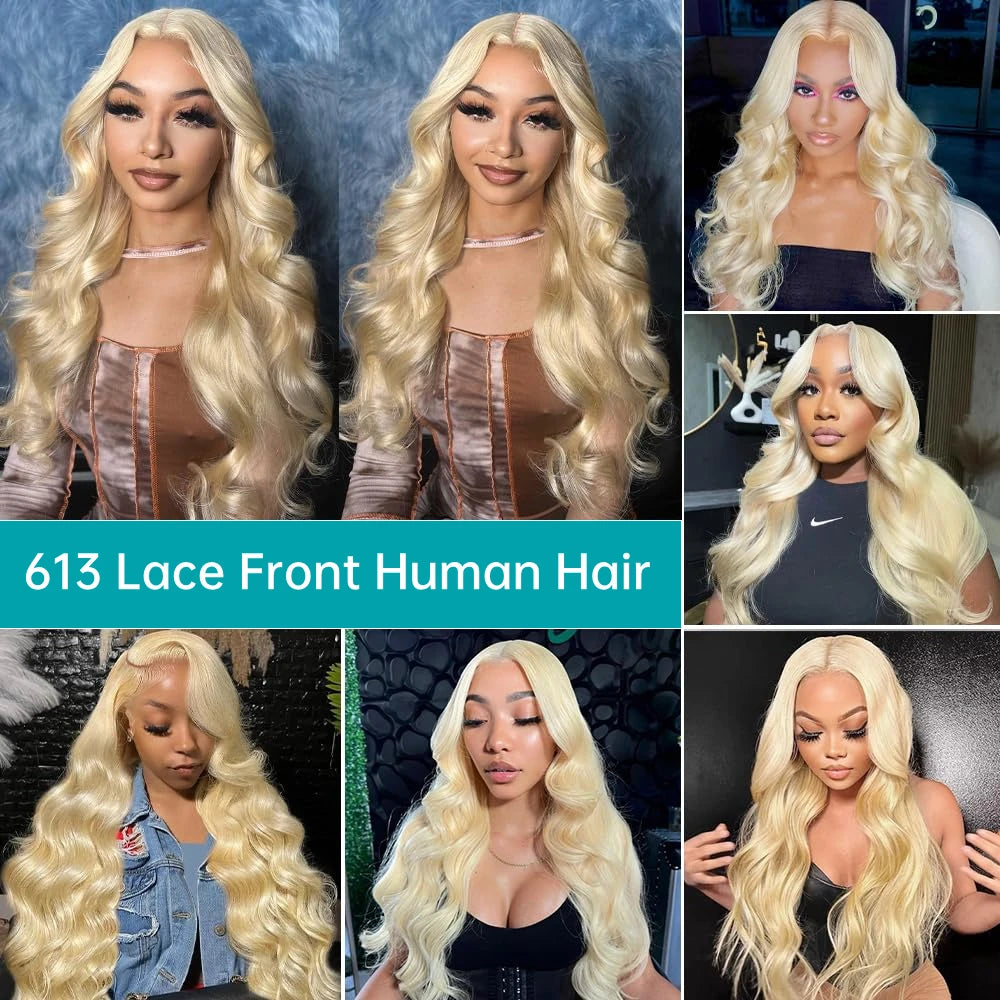 613 13x6 Lace Front Wig Human Hair Body Wave Blonde Lace Frontal Wigs for Women 220 Density Natural Hairline With Baby Hair