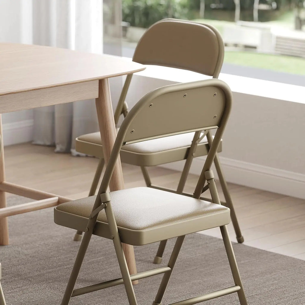 4 Pack Folding Chairs with Padded Vinyl Cushion Chairs with Comfortable Cushion and Durable Steel Frame Kahki Vinyl 4 Pack