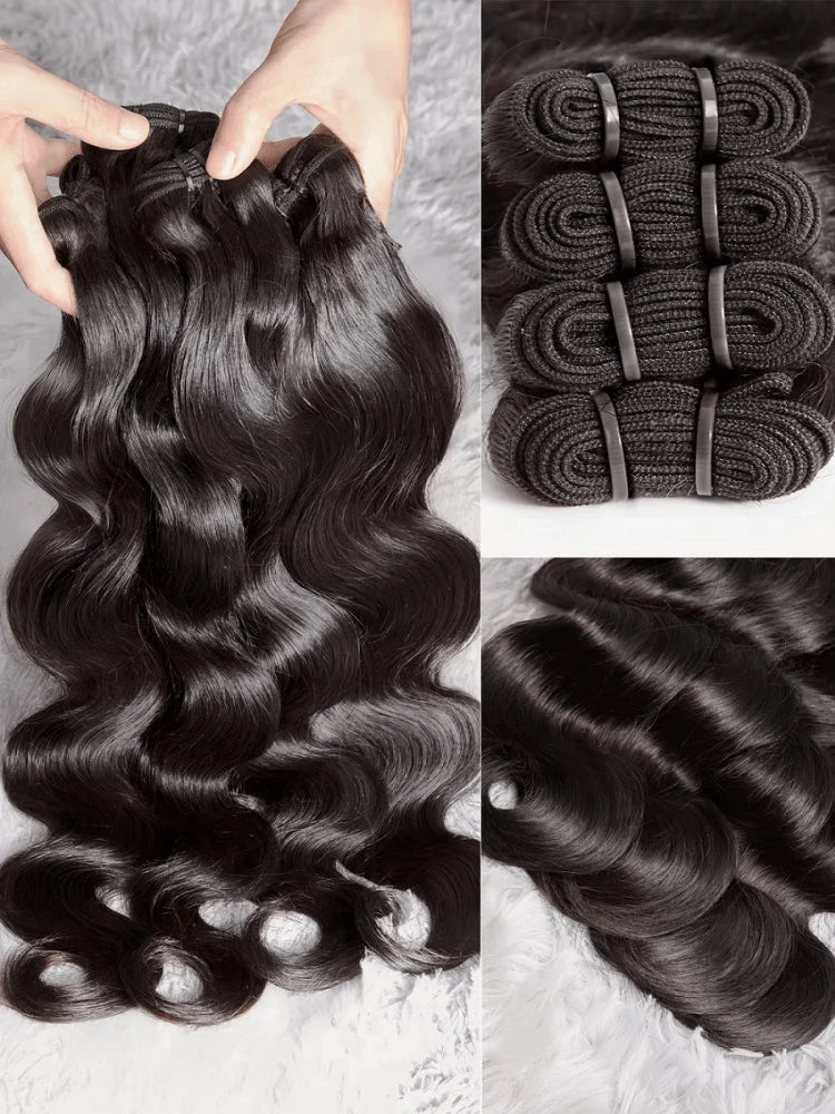 Body Wave Hair Bundles - Natural Black Brazilian Virgin Hair Weave 12A Unprocessed Hair Extensions.