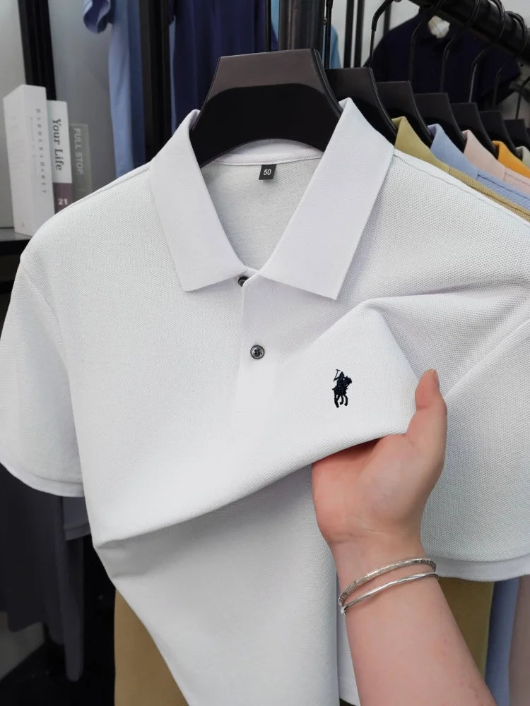 High end 100% cotton short sleeve polo shirt men's fashion luxury brand hot selling pony embroidery golf casual business T-shirt