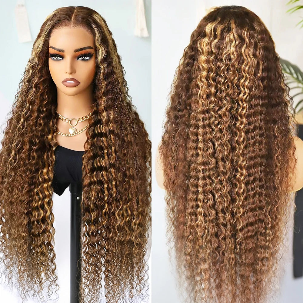 40 42 Inch Curly Highlight Wig Human Hair Colored 13x6 HD Deep Wave Frontal Wig 250% Honey Blond 13x4 Lace Front Wigs For Women