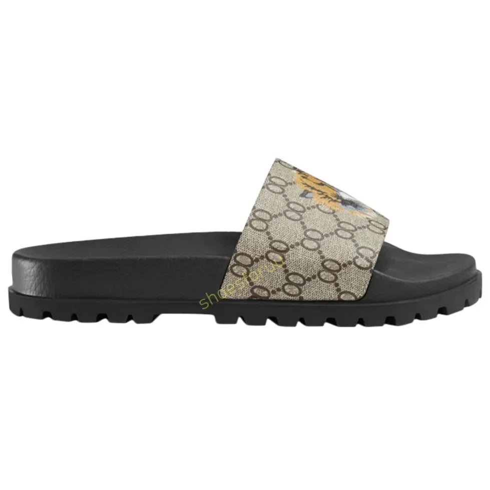 Designer Slippers Fashion Flat Slides Mens Womens claquettes Rubber Slide Sandal Black White Blooms Floral Flat Gear sole Luxury