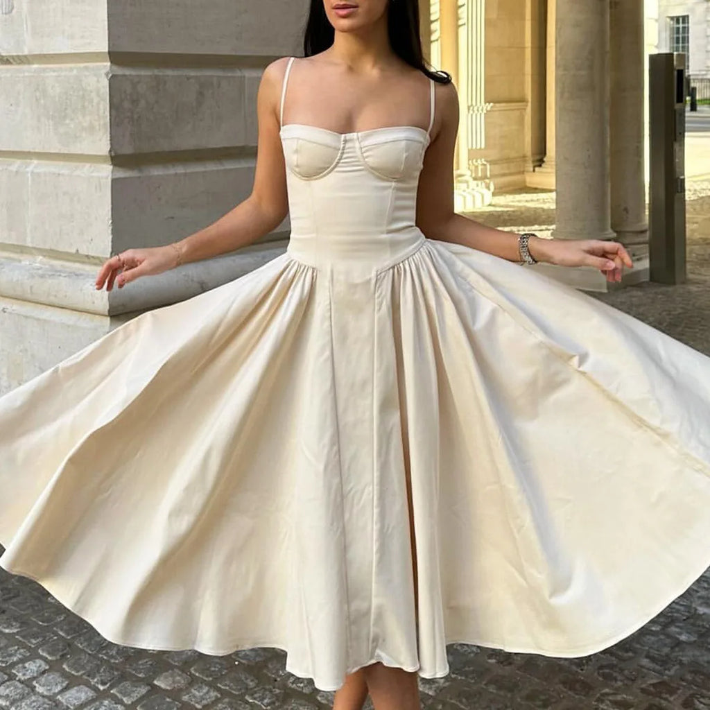 Suninheart Spaghetti Strap Summer Party Dresses 2025 New Arrivals Fit and Flare Elegant Midi Dress Red Night Date Dress