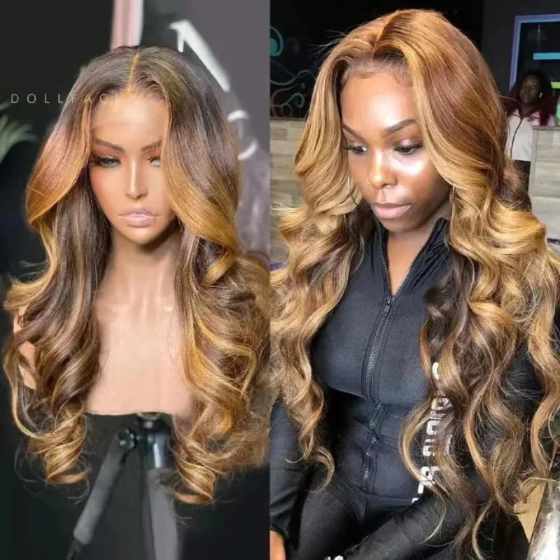 Highlight human hair wig, piano color, lace front wig, Brazilian wig, women's 65CM blonde hair, lace wig, honey body wave