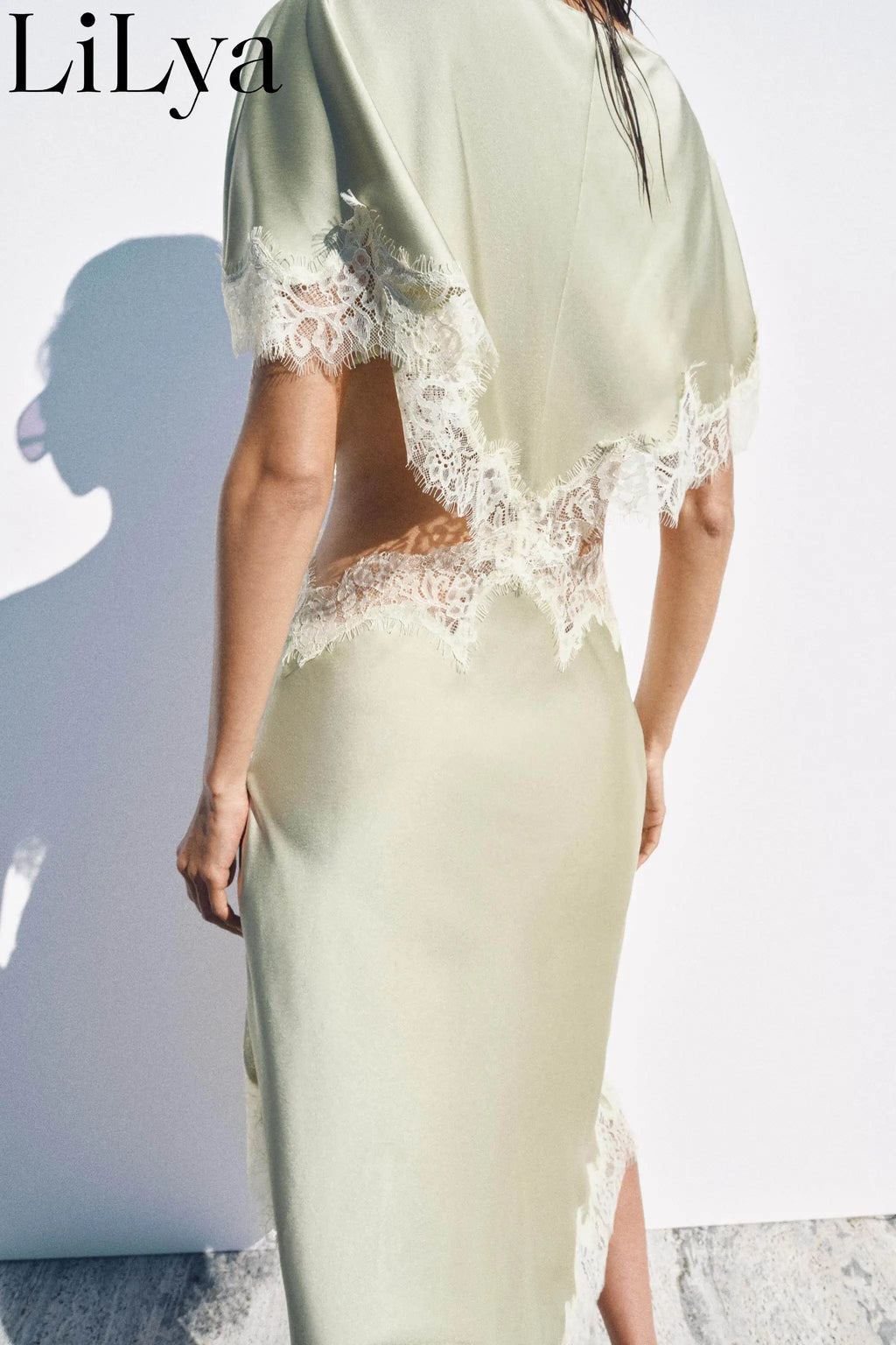 Elegant Solid Waist Hollow Out Woman Dress Lace Trim Cutout Asymmetrical Midi Dress Y2K Lady Sexy Club Party Woman Dress 2026NEW