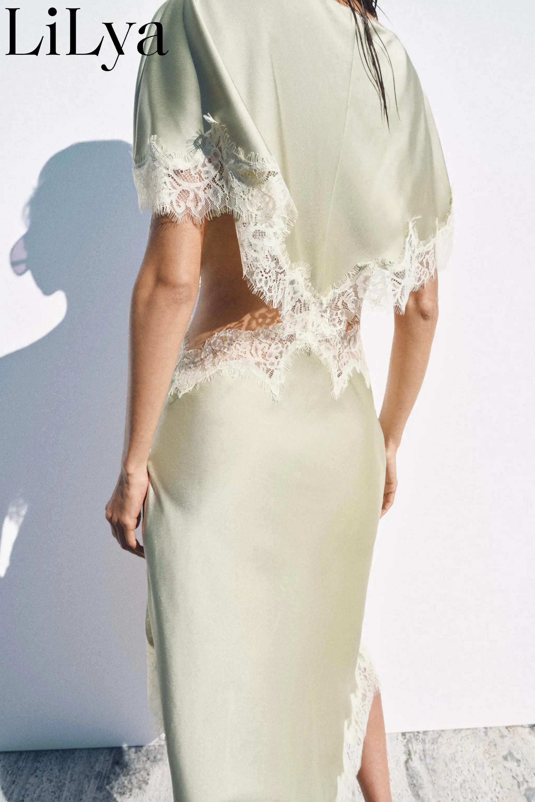 Elegant Solid Waist Hollow Out Woman Dress Lace Trim Cutout Asymmetrical Midi Dress Y2K Lady Sexy Club Party Woman Dress 2026NEW
