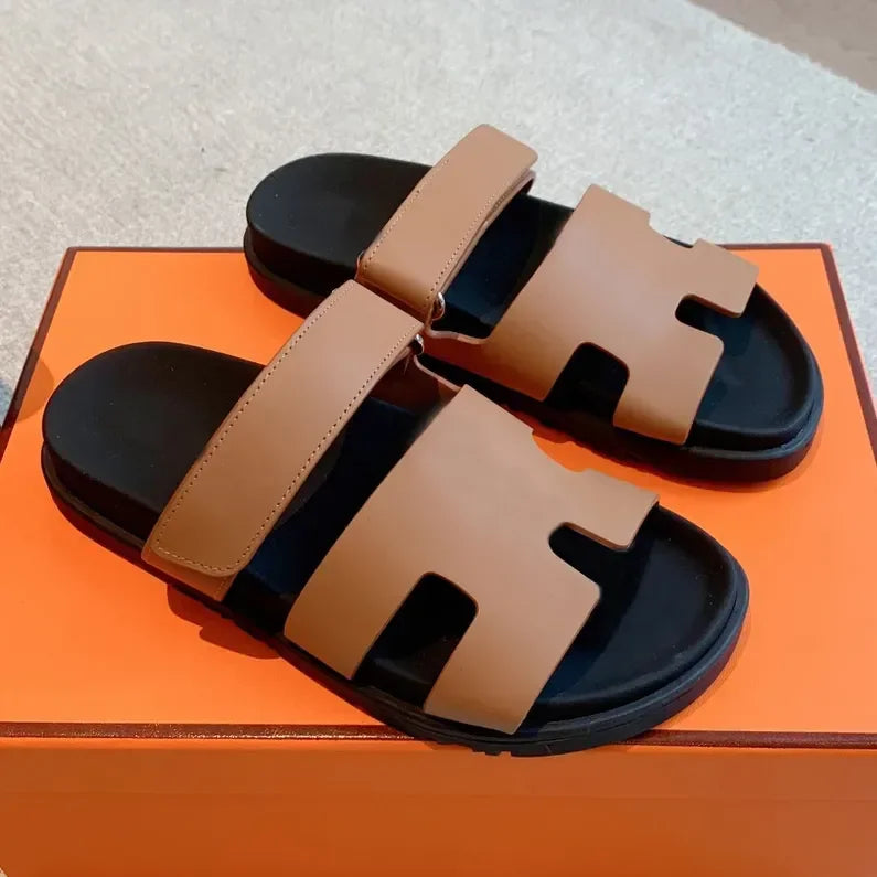 Designer O 'Blue Quality Outdoor Leisure Resort Beach Flats Leather Slippers Chype Season Classic Sandals Size