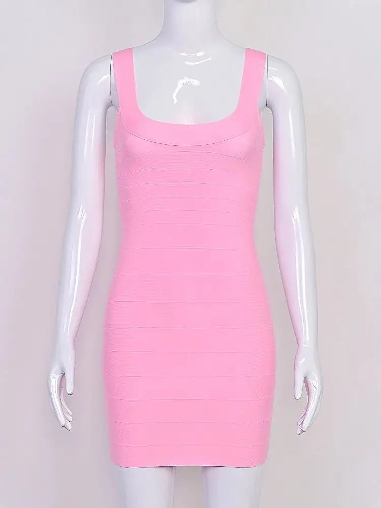 BEAUKEY New Trendy Pink Ginger Bandage Mini Party Dress Women Quality Sexy Bustier Backless Bodycon Dress Club Birthday Dress