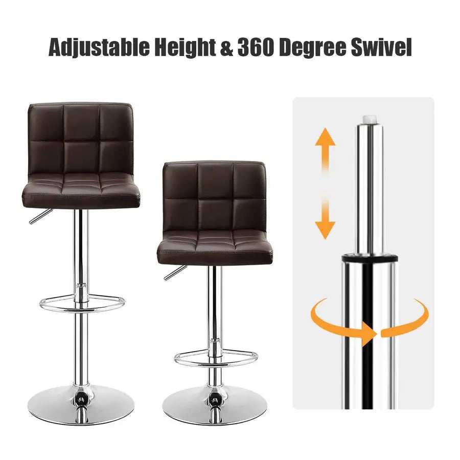 Adjustable Height PU Leather Barstools Set of 2, Brown Liv