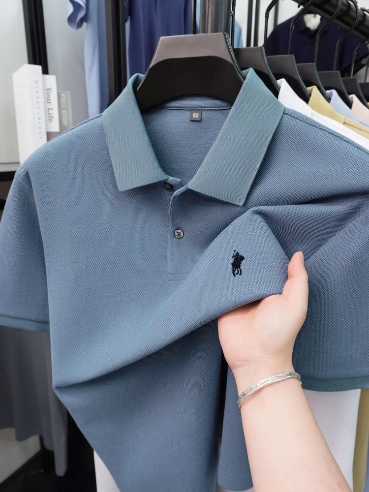 High end 100% cotton short sleeve polo shirt men's fashion luxury brand hot selling pony embroidery golf casual business T-shirt