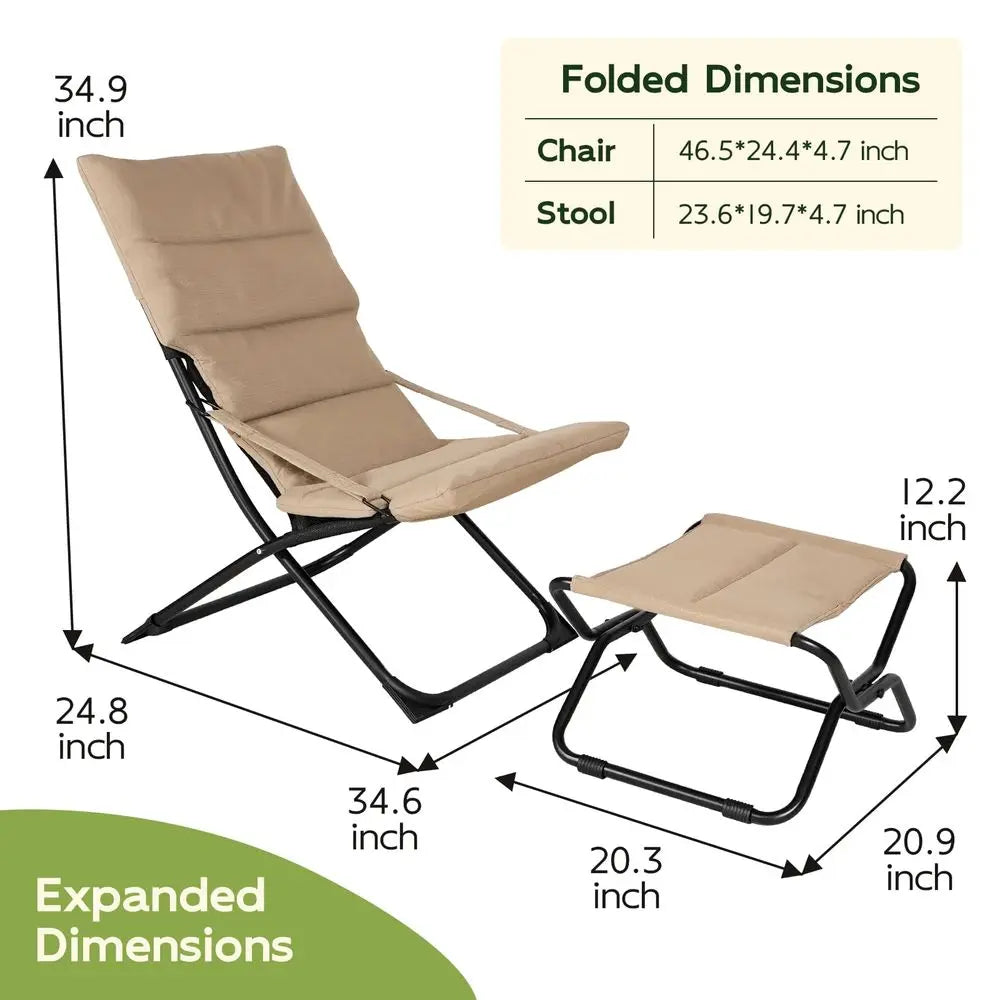 HeavyDuty Outdoor Chaise Lounge Chair, Reclining Folding Camping Chair with Removable Footrest, AllWeather Portable Patio LC