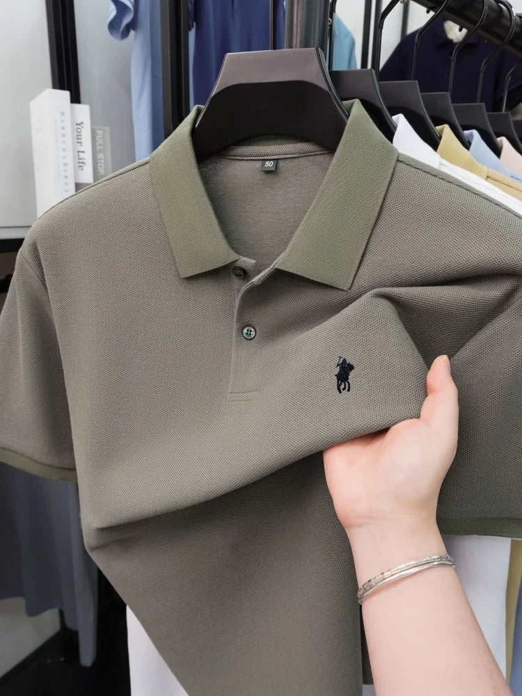 High end 100% cotton short sleeve polo shirt men's fashion luxury brand hot selling pony embroidery golf casual business T-shirt