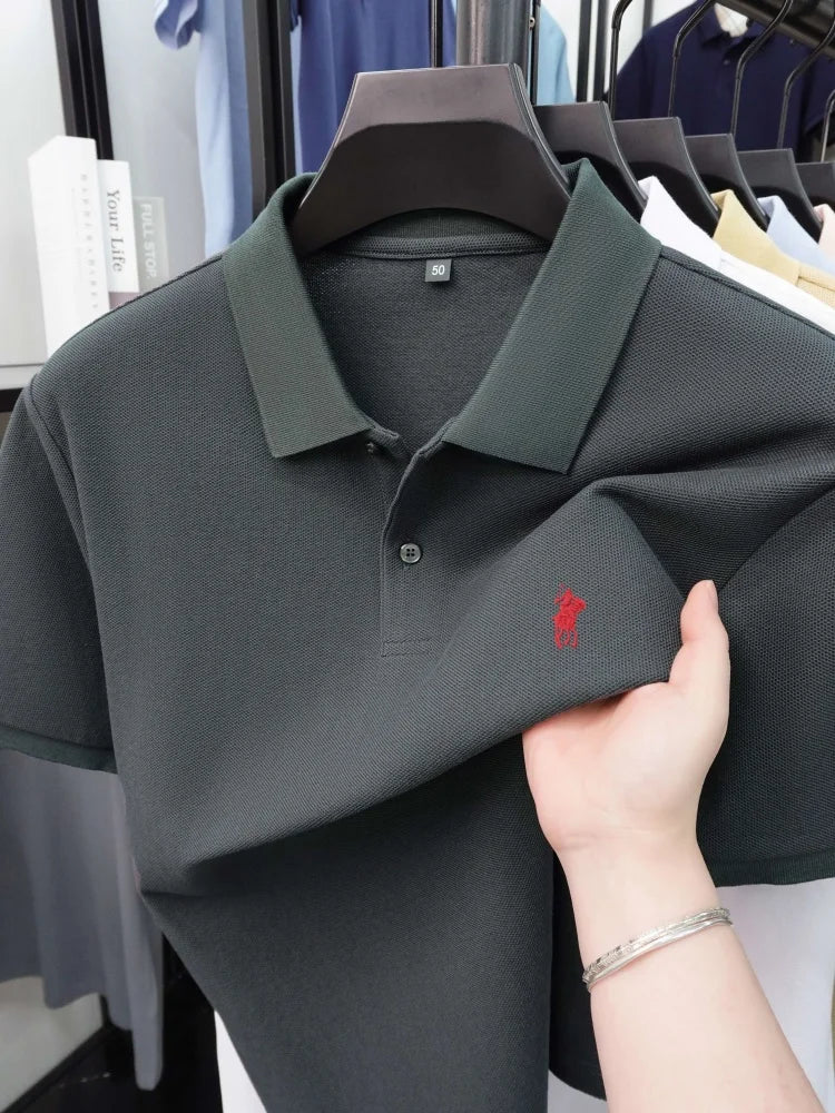 High end 100% cotton short sleeve polo shirt men's fashion luxury brand hot selling pony embroidery golf casual business T-shirt