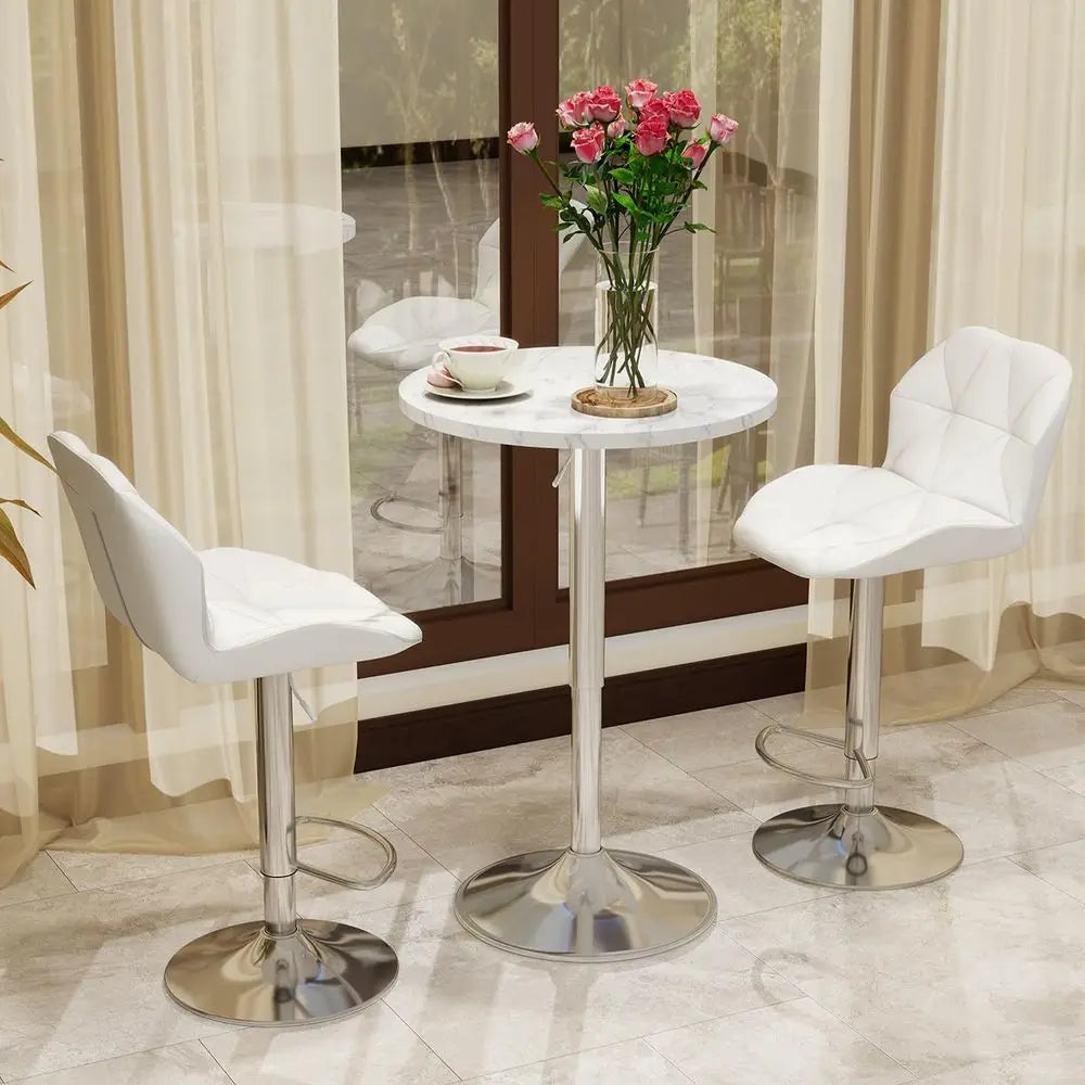 Bar Table and Chair Set of 3 Adjustable Round Pub Desk and 2 Swivel Counter Height Barstools  Liv