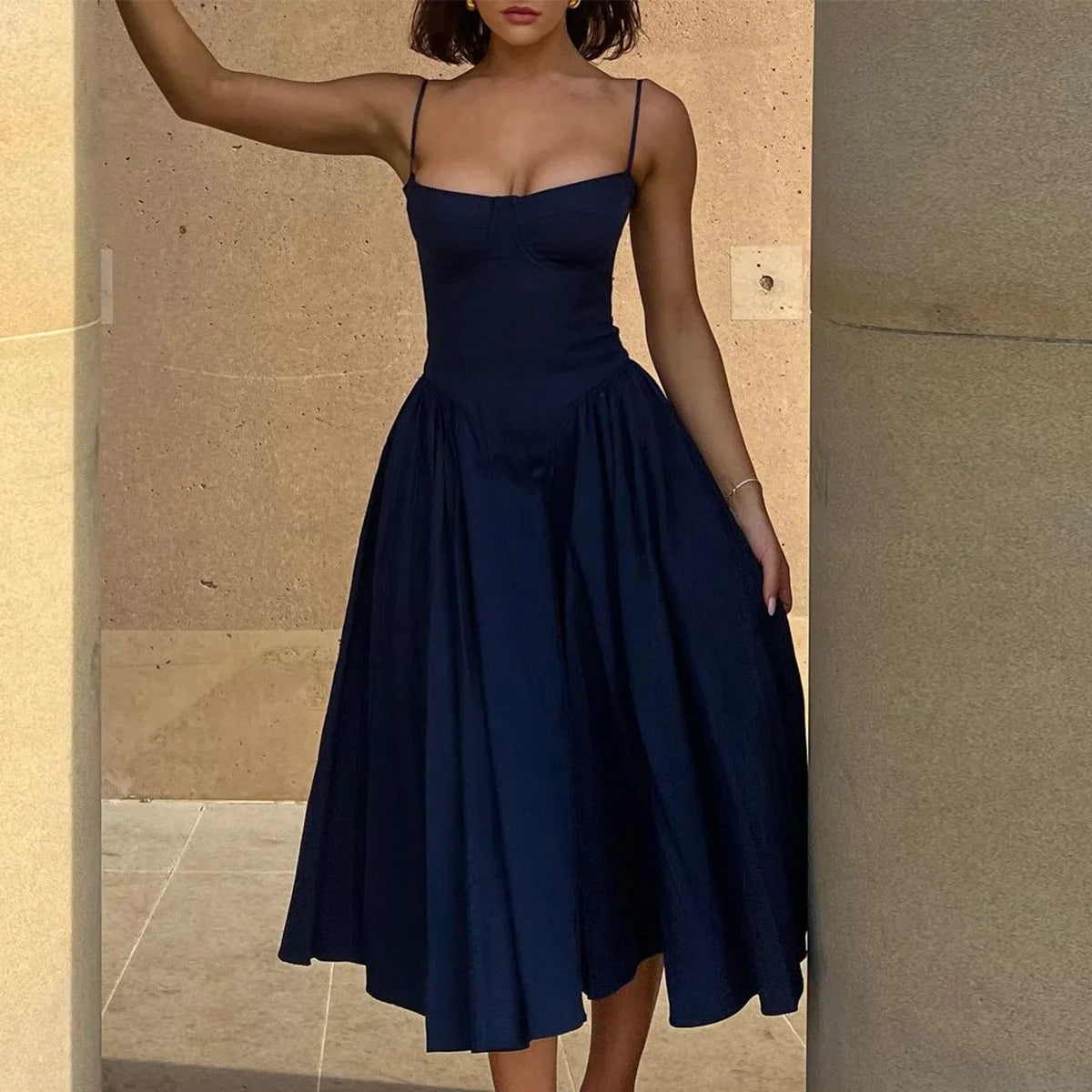 Suninheart Spaghetti Strap Summer Party Dresses 2025 New Arrivals Fit and Flare Elegant Midi Dress Red Night Date Dress