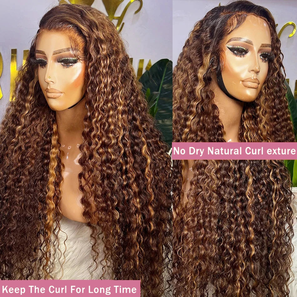 40 42 Inch Curly Highlight Wig Human Hair Colored 13x6 HD Deep Wave Frontal Wig 250% Honey Blond 13x4 Lace Front Wigs For Women