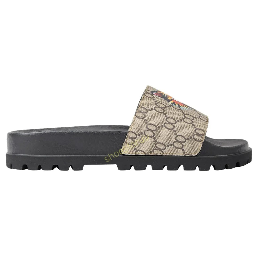 Designer Slippers Fashion Flat Slides Mens Womens claquettes Rubber Slide Sandal Black White Blooms Floral Flat Gear sole Luxury