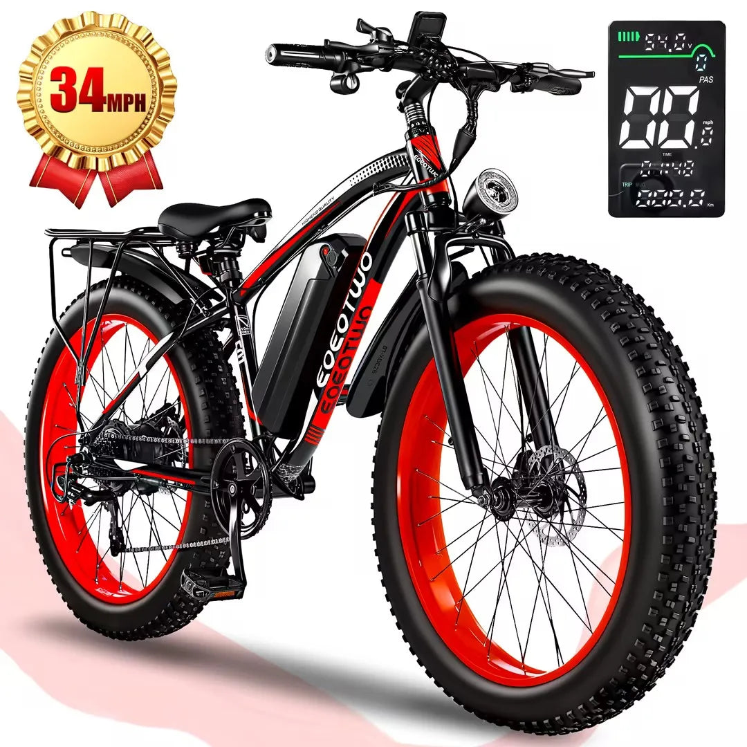 EOEOTWO 1500W Electric Bike 48V 15Ah Battery 26" 4.0 Fat Tire Ebike 34MPH High Speed Mountain Bicycle Off-Road Snow Bike for Adults