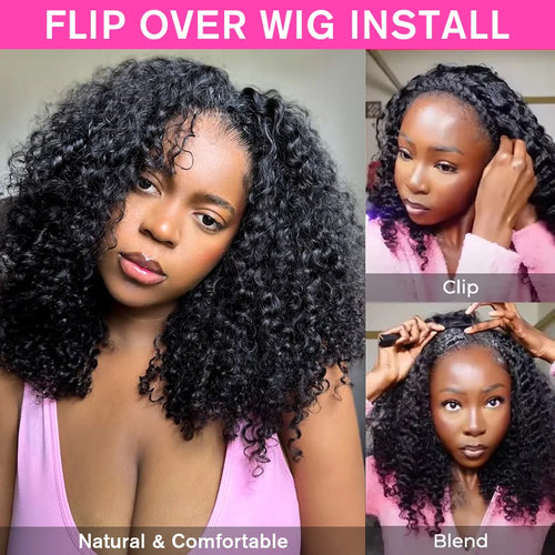 300% Density Burmese Curly Human Hair Wigs For Women Brazilian No Glue Kinky Culry 3 IN 1 Half Wig 100% Human Hair Wigs On Sale