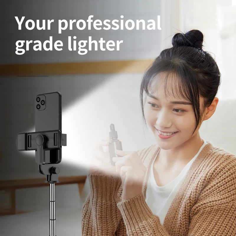 Portable Bluetooth Selfie Stick Retractable Multifunctional Phone HoldeTripod With Selfie light Wireless Remote Shutter stand
