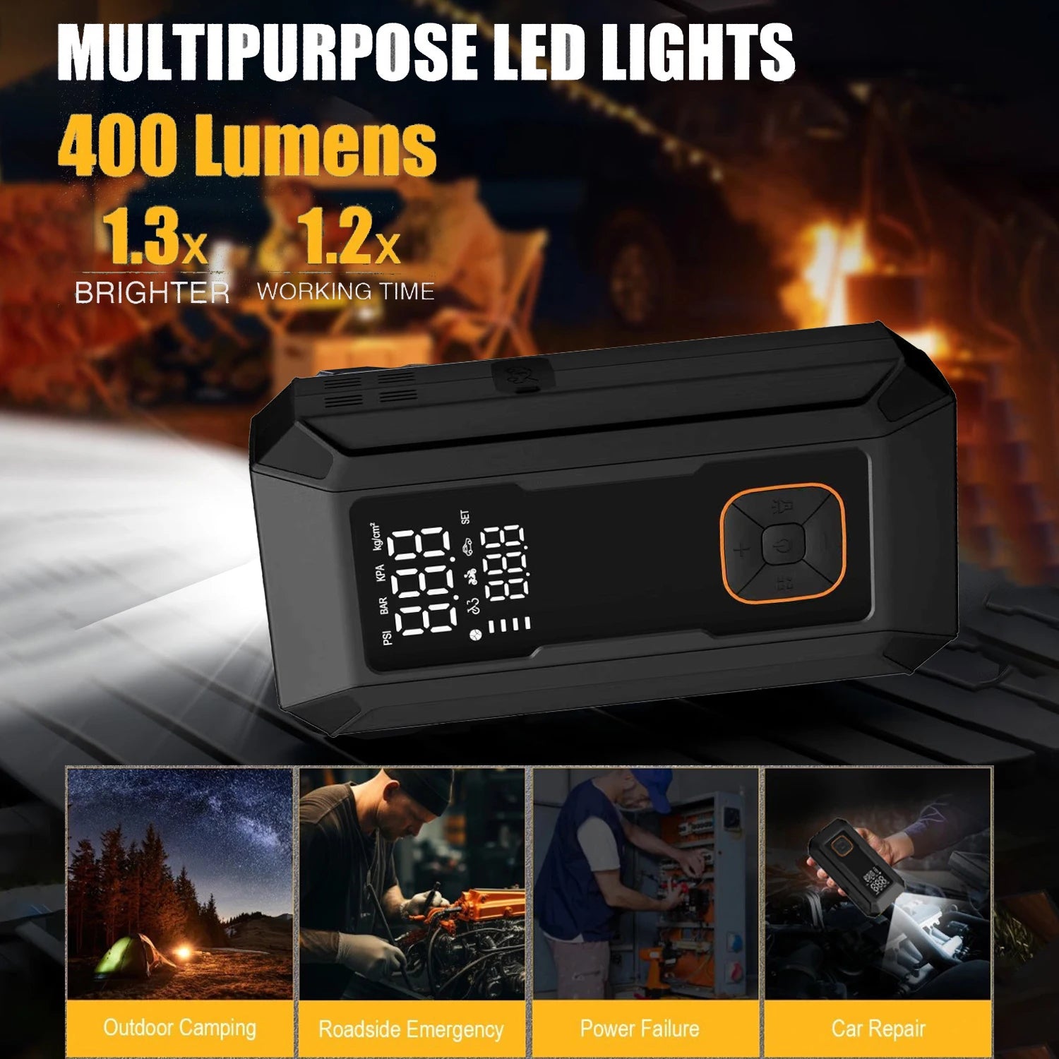5-IN-1 Car Jump Starter with Air Compressor Peak 1500A Auto Battery Booster 150PSI Air Pump Portable Power Bank Tire Inflator