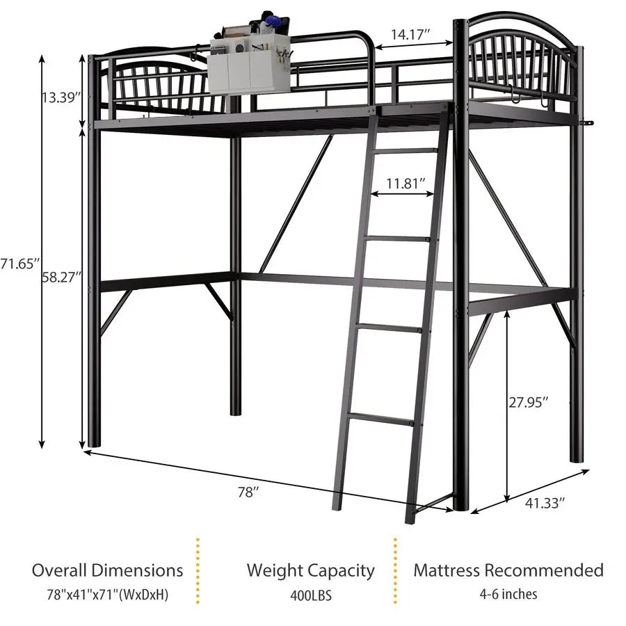 Loft Bed Twin Size, Twin Loft Bed with Bedside Caddy, Convertible Ladder amp FullLength Guardrails, SpaceSaving amp Noise Free