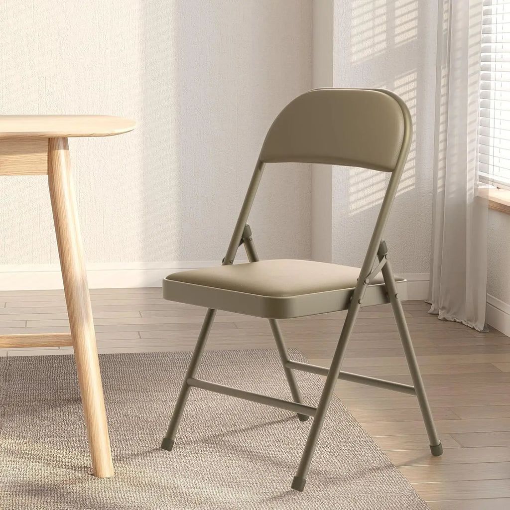 4 Pack Folding Chairs with Padded Vinyl Cushion Chairs with Comfortable Cushion and Durable Steel Frame Kahki Vinyl 4 Pack