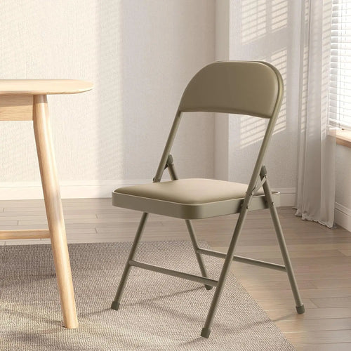 4 Pack Folding Chairs with Padded Vinyl Cushion Chairs with Comfortable Cushion and Durable Steel Frame Kahki Vinyl 4 Pack