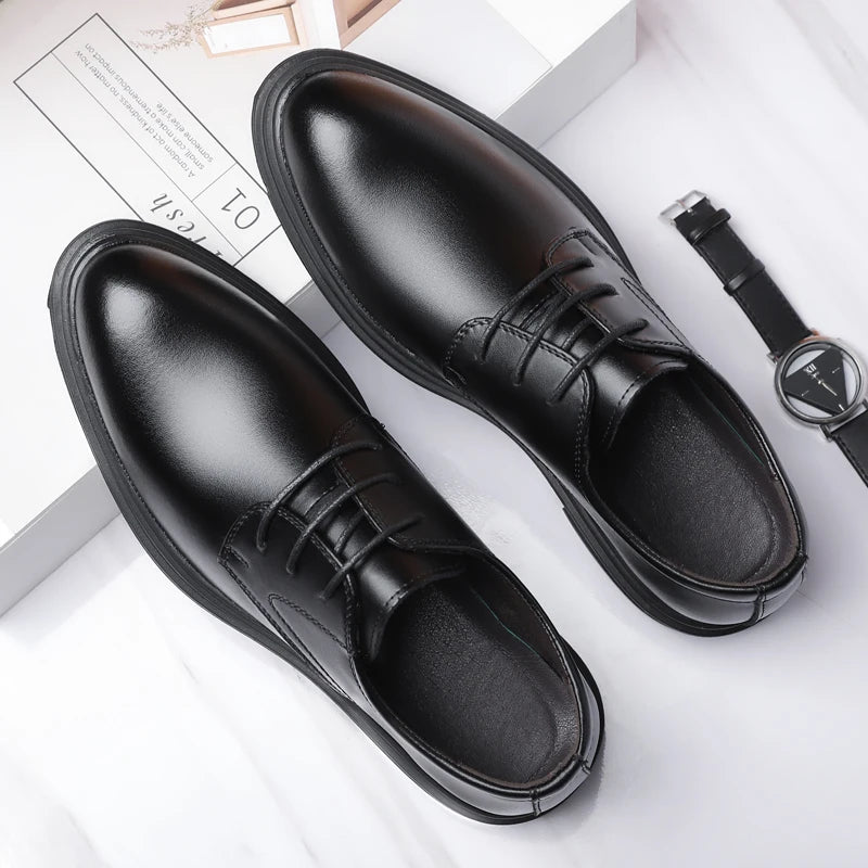 Lace-up Solid Oxford Shoes for Men Solid Color Formal Dress Footwear Fashion Casual Shoes Man Leather Derby Flats Comfy Sneakers