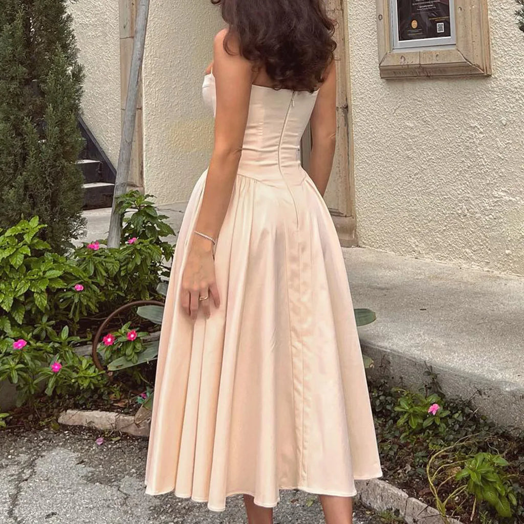 Suninheart Spaghetti Strap Summer Party Dresses 2025 New Arrivals Fit and Flare Elegant Midi Dress Red Night Date Dress