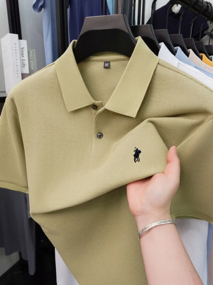 High end 100% cotton short sleeve polo shirt men's fashion luxury brand hot selling pony embroidery golf casual business T-shirt