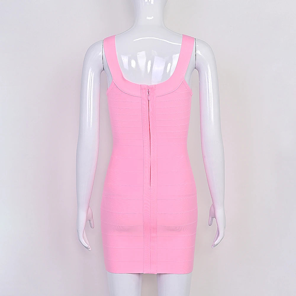 BEAUKEY New Trendy Pink Ginger Bandage Mini Party Dress Women Quality Sexy Bustier Backless Bodycon Dress Club Birthday Dress