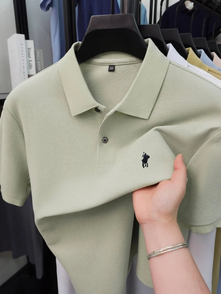 High end 100% cotton short sleeve polo shirt men's fashion luxury brand hot selling pony embroidery golf casual business T-shirt