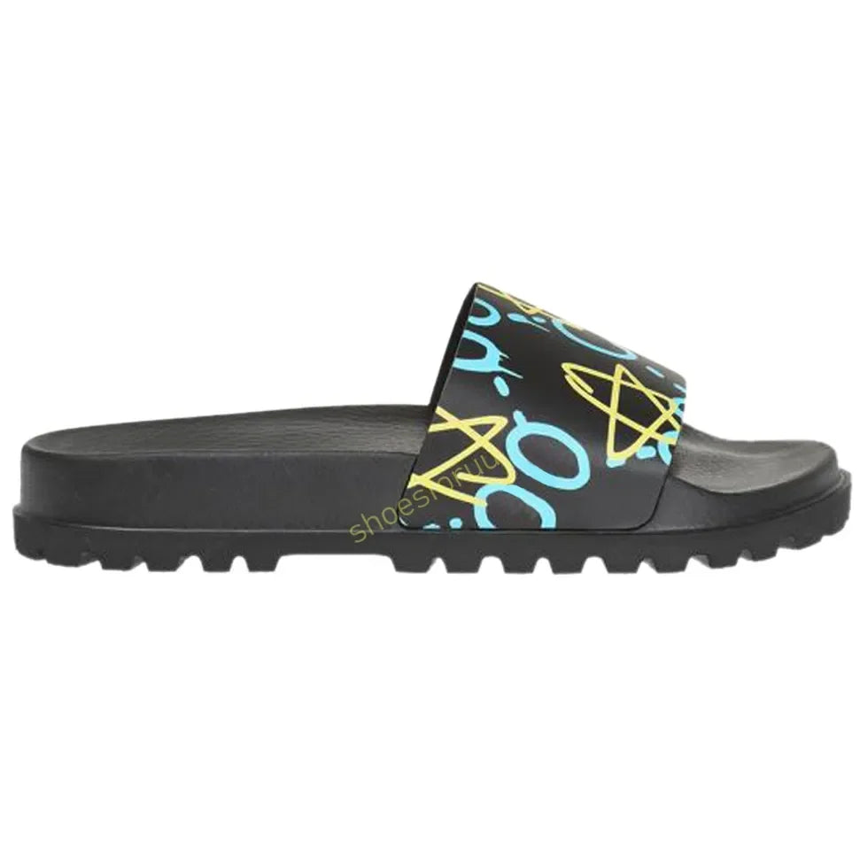 Designer Slippers Fashion Flat Slides Mens Womens claquettes Rubber Slide Sandal Black White Blooms Floral Flat Gear sole Luxury