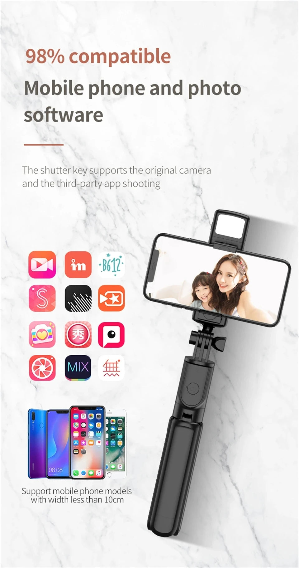Portable Bluetooth Selfie Stick Retractable Multifunctional Phone HoldeTripod With Selfie light Wireless Remote Shutter stand