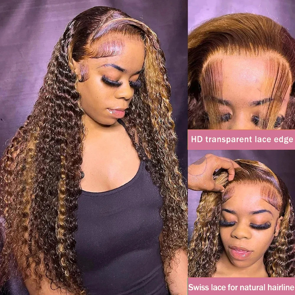 40 42 Inch Curly Highlight Wig Human Hair Colored 13x6 HD Deep Wave Frontal Wig 250% Honey Blond 13x4 Lace Front Wigs For Women